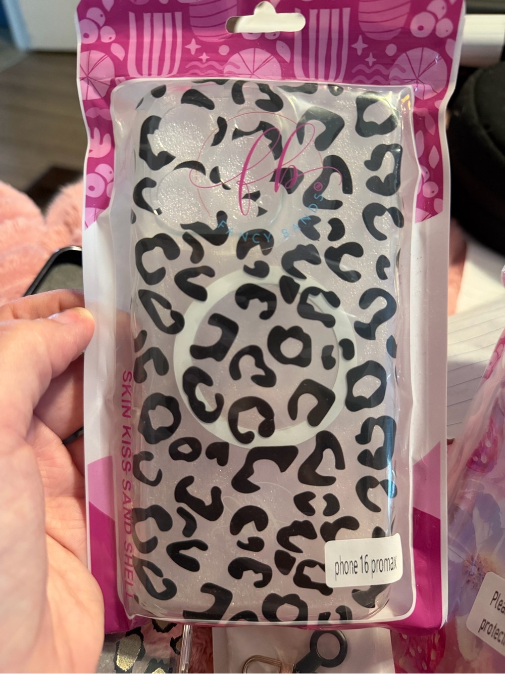 Leopard Print Phone Case with Ring Grip - Black/White. Mag safe
